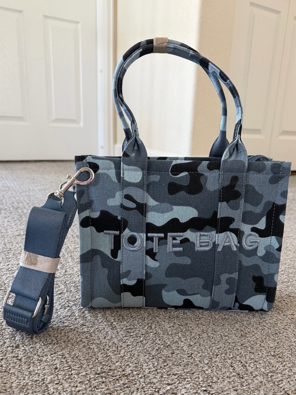 Blue & Black Camo Mini Tote with Detachable Strap